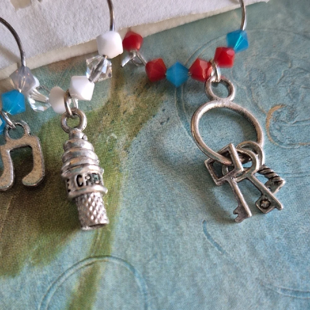 Hand Made Wine Glass Markers with Silver Charms & Swarovski Crystals